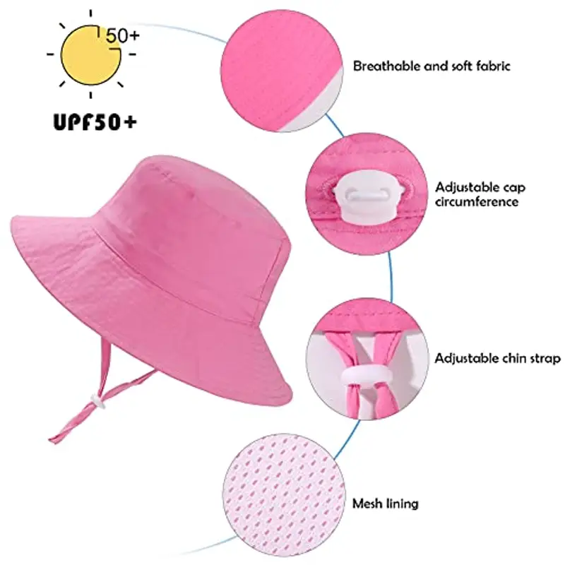 ISIYINER Cappello da Sole per Bambini Ragazze Regolabile Cappello Estivo Anti-UV Tesa Larga Berretto Estivo per Viaggio Nuoto Spiaggia Piscina (Rosa) miniatura 2