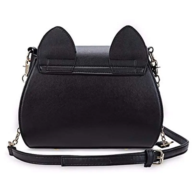 Itian Borsetta Messenger in Pelle, Borsetta con Simbolo della Mezzaluna e Orecchie di Gatto (Nero) miniatura 3