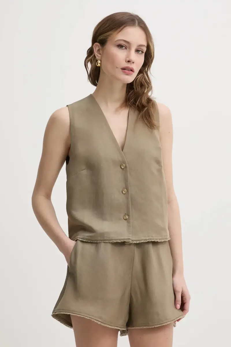 pantaloncini in lino colore verde IO115201 miniatura 4