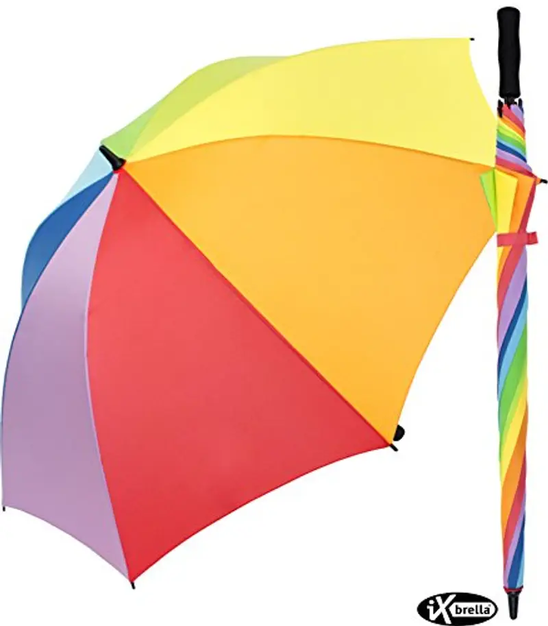 iX-brella Ombrello da golf in fibra, XXL, 130 cm, leggero e resistente alle tempeste con impugnatura morbida, arcobaleno, Elegante miniatura 3