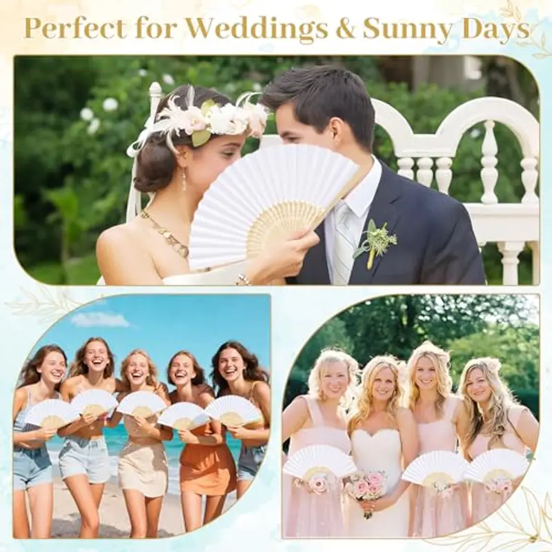iZoeL 12 Pezzi Ventagli Pieghevoli Ventagli Matrimonio Ventagli Pieghevoli Bianchi, Bianchi Carta con Manico in bambù, per Regali Gli Invitati Bomboniera Nascita Regalo Ospiti Baby Shower Matrimonio miniatura 2