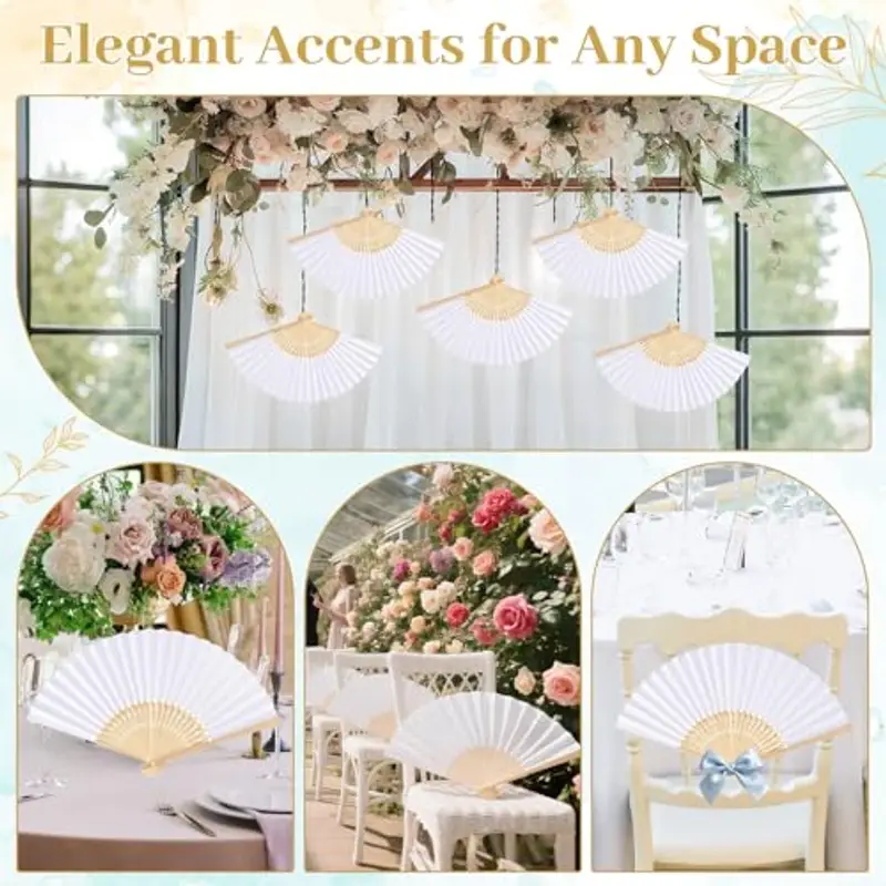 iZoeL 12 Pezzi Ventagli Pieghevoli Ventagli Matrimonio Ventagli Pieghevoli Bianchi, Bianchi Carta con Manico in bambù, per Regali Gli Invitati Bomboniera Nascita Regalo Ospiti Baby Shower Matrimonio miniatura 3