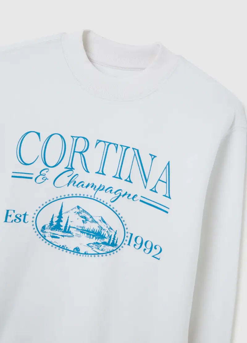 Felpa In Misto Cotone Bianca Regular Fit Girocollo, Donna, Bianco miniatura 2