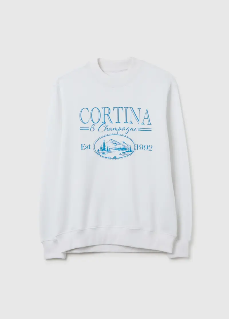 Felpa In Misto Cotone Bianca Regular Fit Girocollo, Donna, Bianco