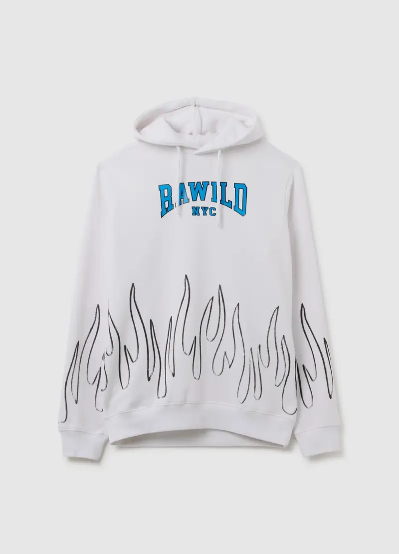 J E-TEES UOMO, Felpa In Misto Cotone Bianca Con Fiamme, Uomo, Bianco, Taglia: S