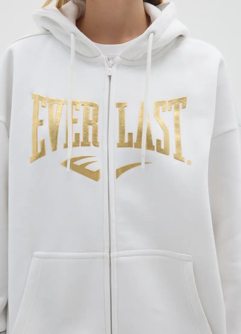 J EVERLAST DONNA, Felpa Bianca Con Cappuccio In Misto Cotone Con Zip E Stampa, Donna, Bianco, Taglia: XS miniatura 3