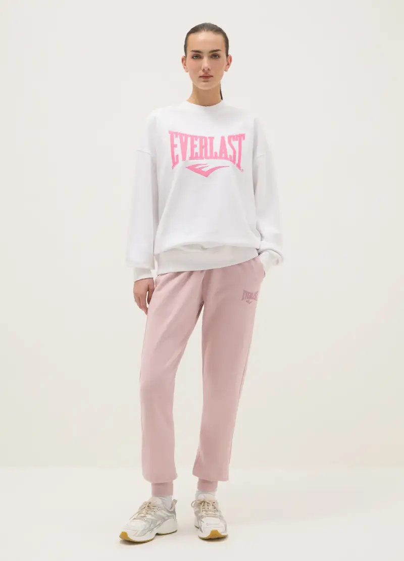 Felpa In Misto Cotone Bianco Regular Fit Con Logo Everlast, Donna, Bianco miniatura 2