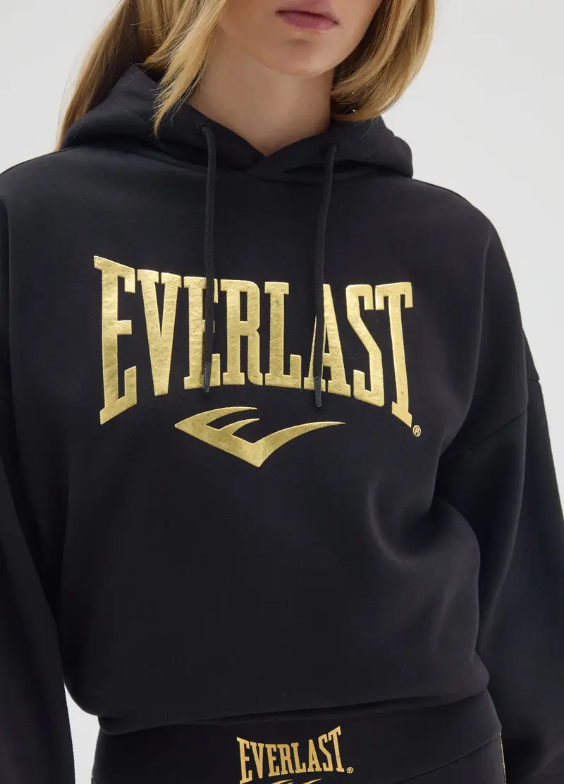 J EVERLAST DONNA, Felpa Nera Con Cappuccio In Misto Cotone Con Stampa Everlast, Donna, Nero, Taglia: XS miniatura 3