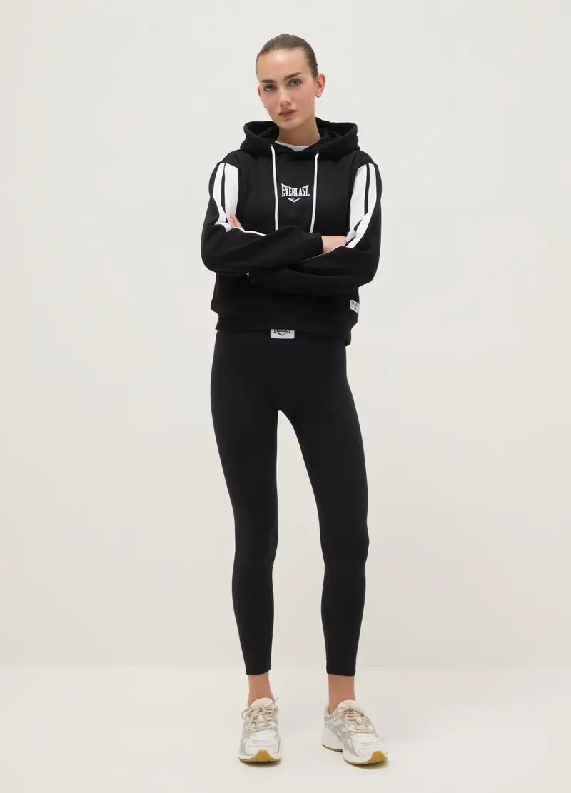 Leggings In Cotone Elasticizzato Nero Regular Fit Con Logo Everlast, Donna, Nero