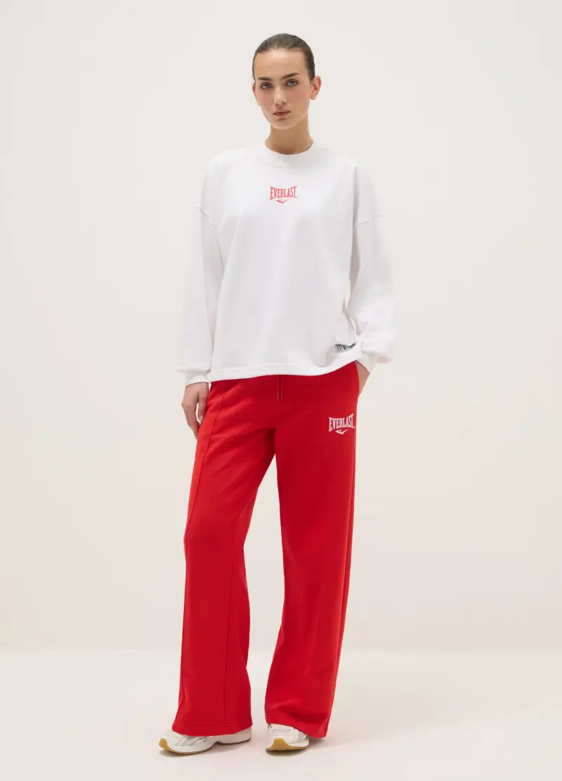 Maglia A Maniche Lunghe In Misto Cotone Bianca Regular Fit Con Logo, Donna, Bianco miniatura 2