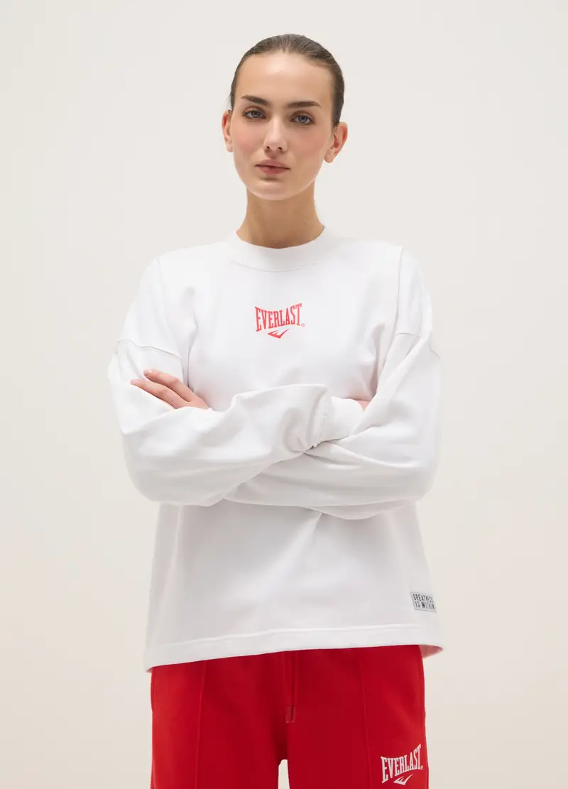 Maglia A Maniche Lunghe In Misto Cotone Bianca Regular Fit Con Logo, Donna, Bianco