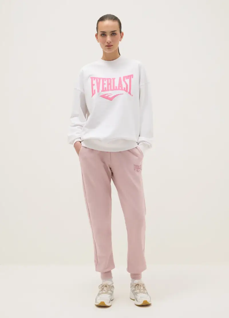 Pantaloni In Misto Cotone Rosa Regular Fit Con Logo Everlast, Donna, Rosa