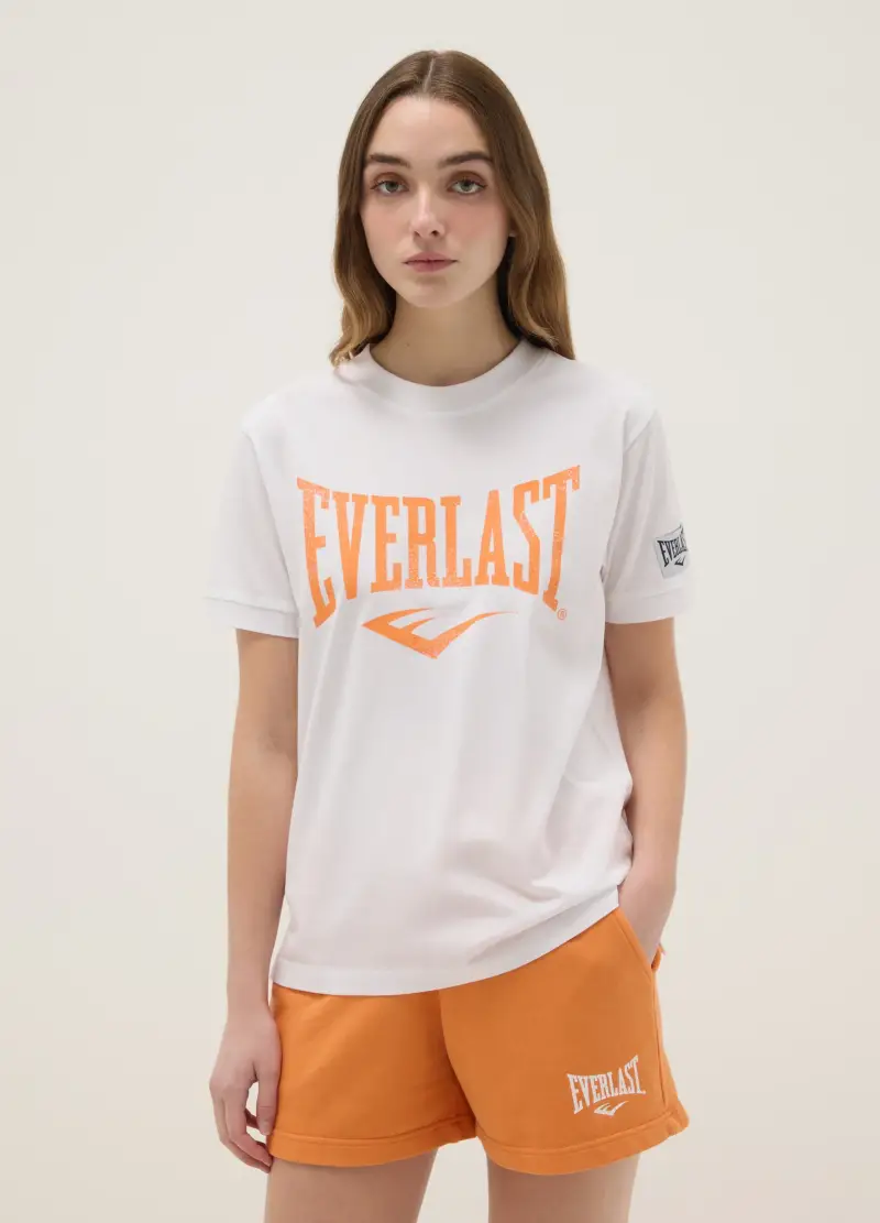 T-shirt In Puro Cotone Bianca Regular Fit Con Logo Everlast, Donna, Bianco