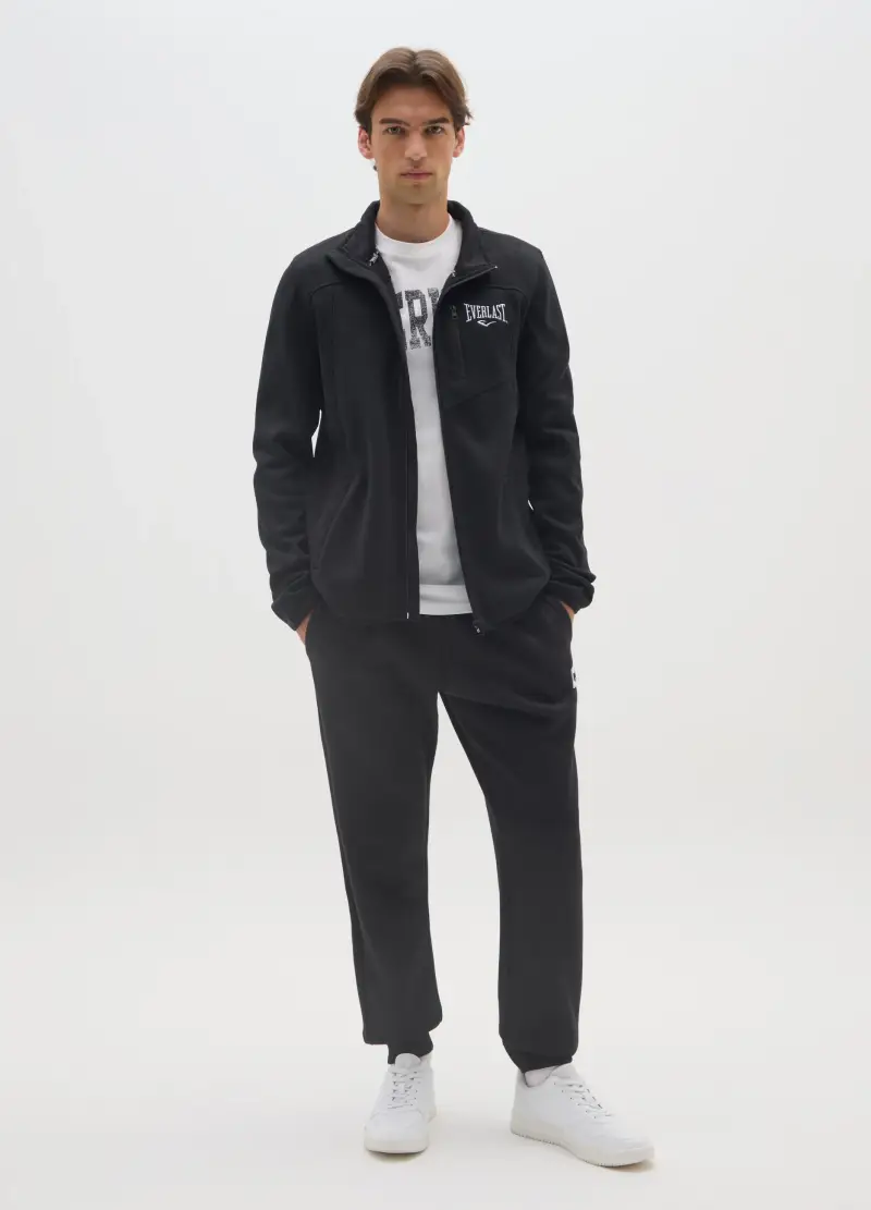 Felpa Nera Con Zip E Collo Alto Regular Fit, Uomo, Nero miniatura 2