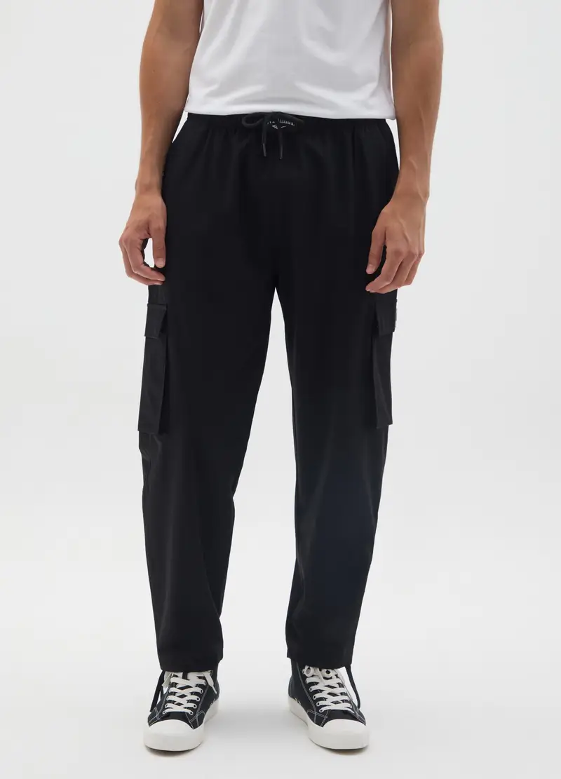 Pantaloni In Tessuto Elasticizzato Neri, Uomo, Nero miniatura 2