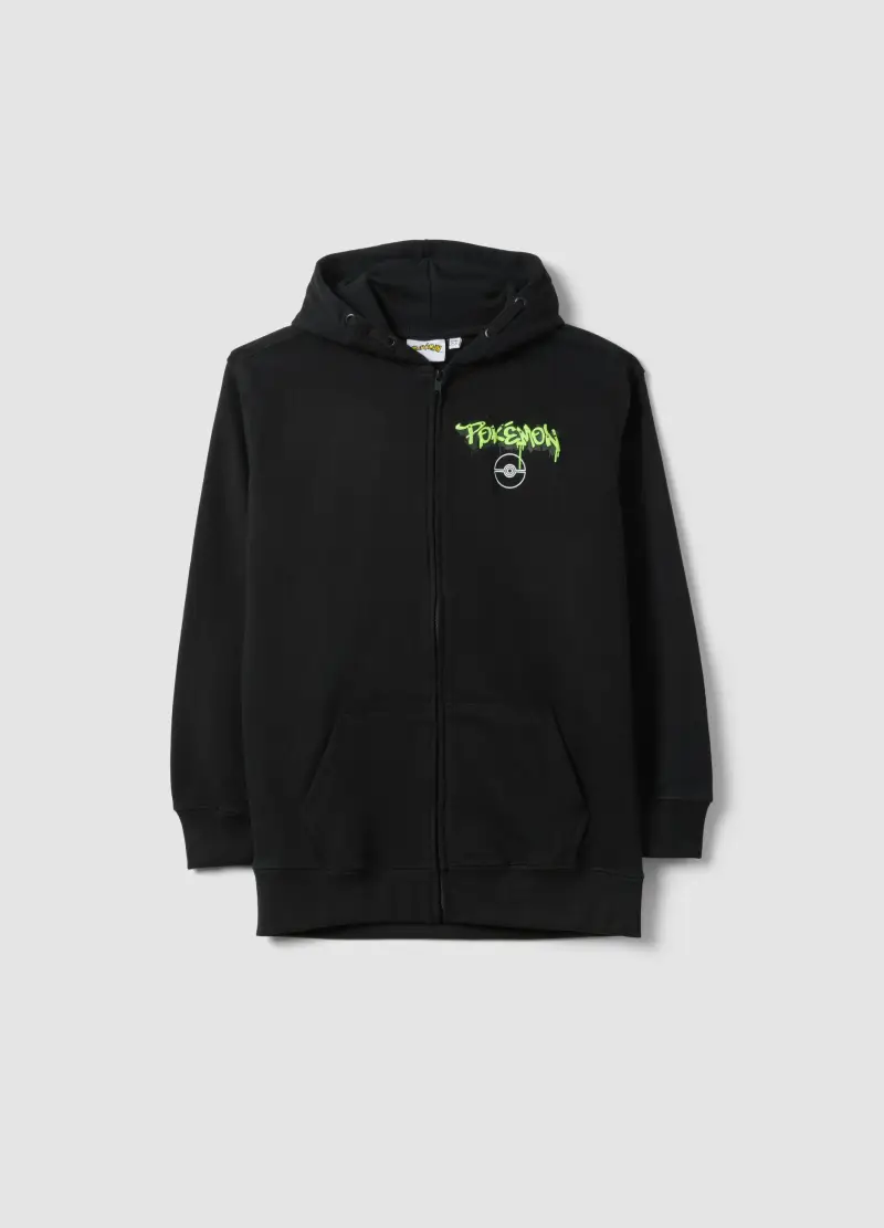 Felpa In Misto Cotone Nera Da Bambino Oversize Fit Con Stampa Pokémon, Nero