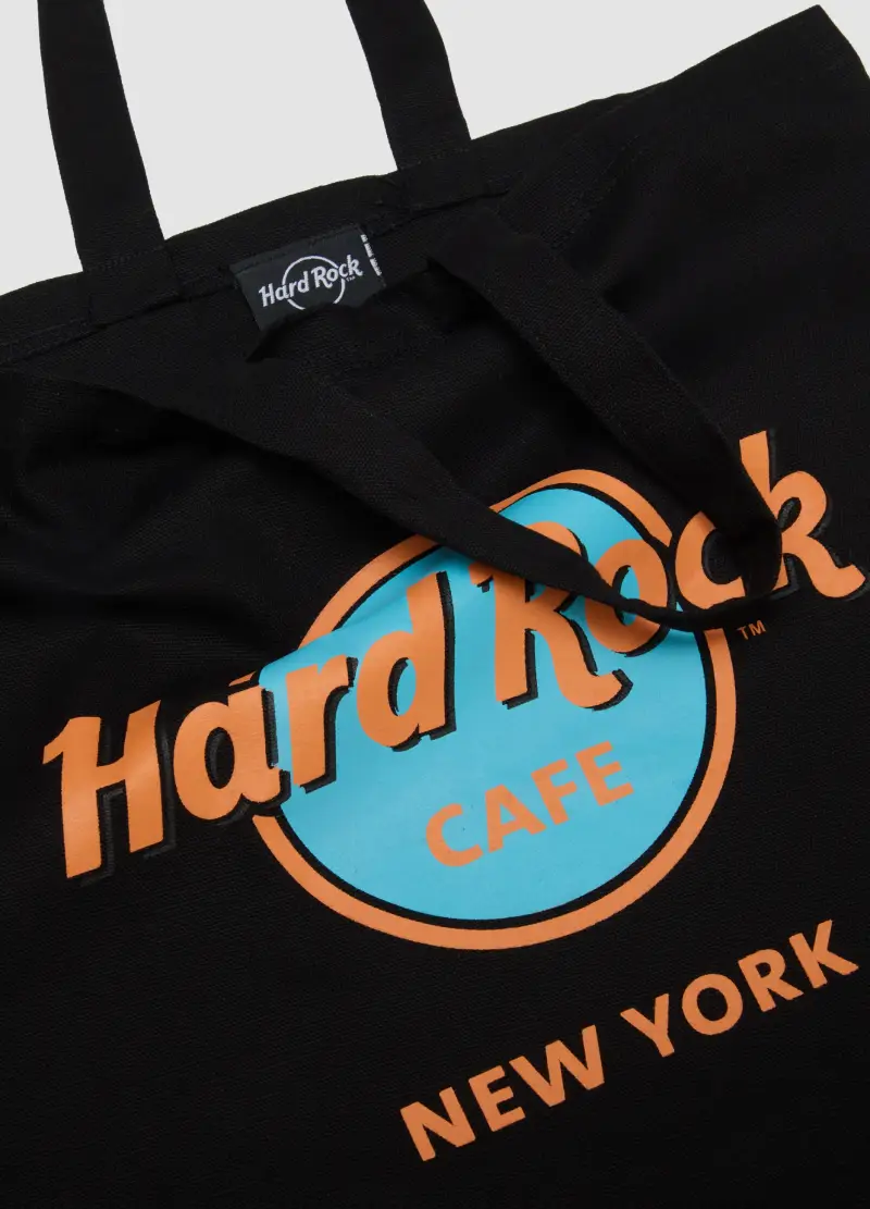 Borsa Shopper In Puro Cotone Nero Con Logo Hard Rock Cafe, Donna, Nero miniatura 2