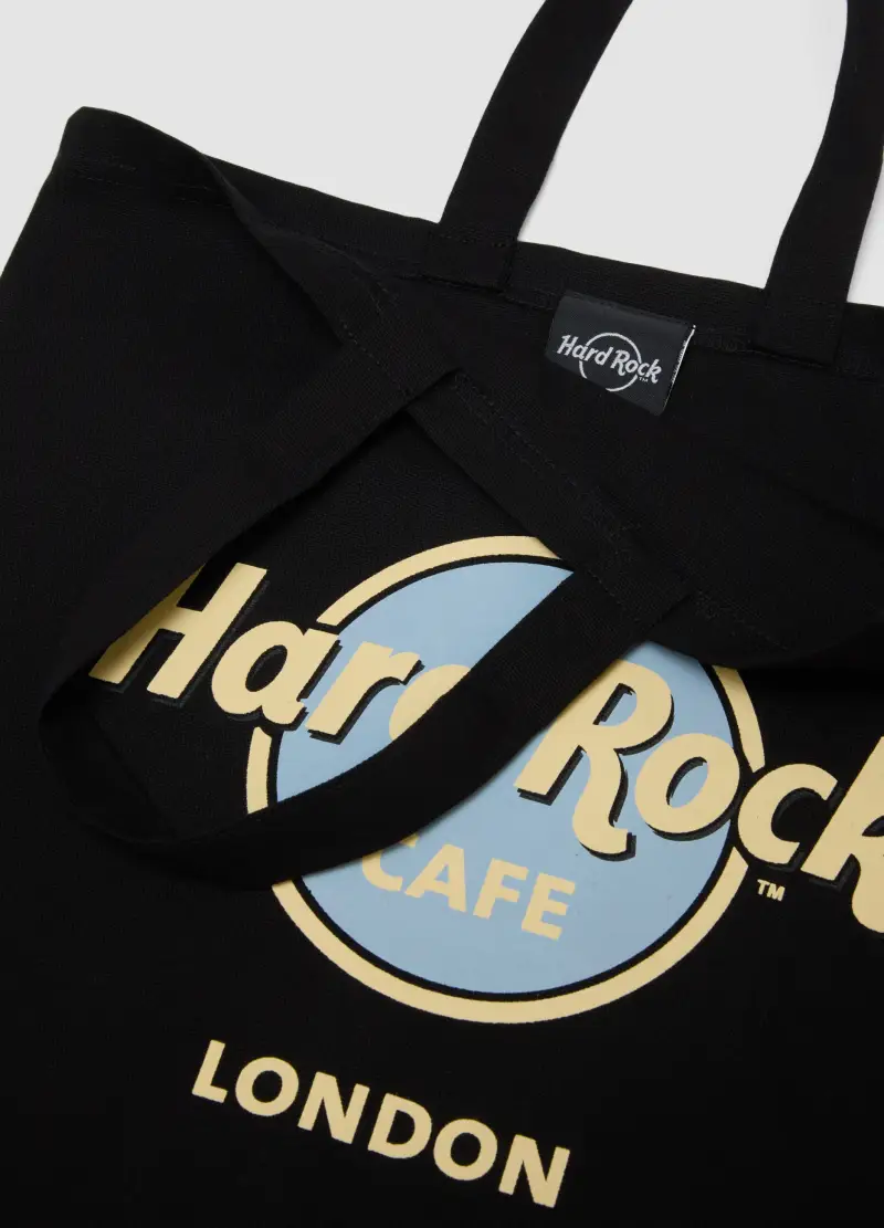 Borsa Shopper In Puro Cotone Nero Con Logo Hard Rock Cafe, Donna, Nero miniatura 2
