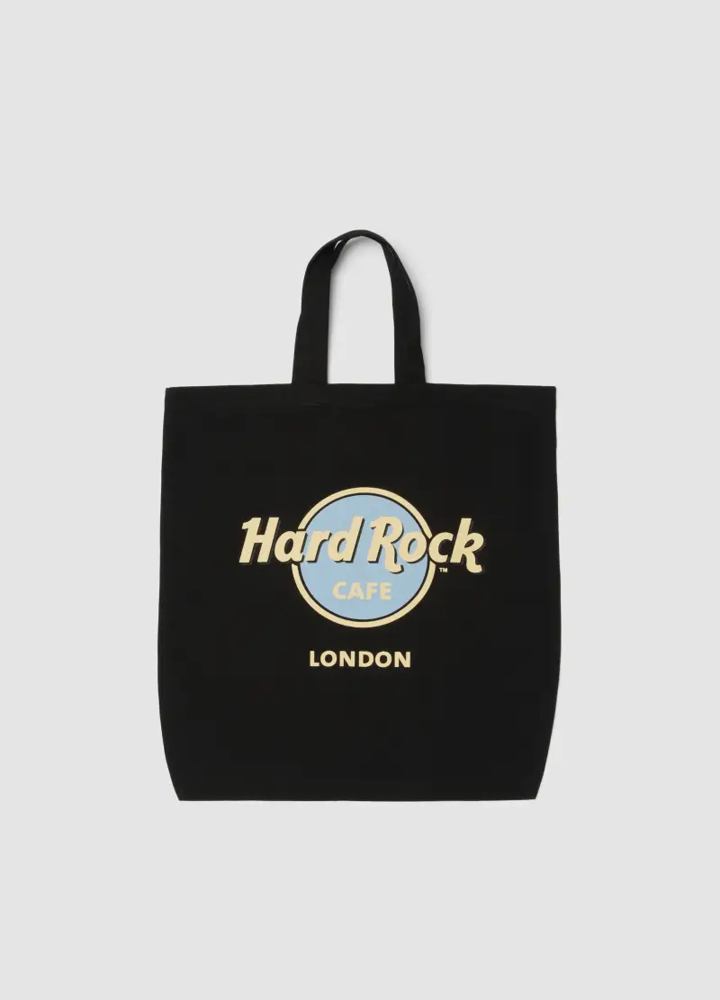 Borsa Shopper In Puro Cotone Nero Con Logo Hard Rock Cafe, Donna, Nero