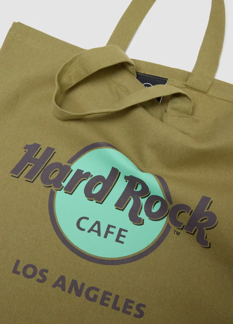 Borsa Shopper In Puro Cotone Verde Con Logo Hard Rock Cafe, Donna, Verde miniatura 3