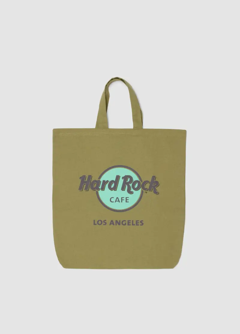 Borsa Shopper In Puro Cotone Verde Con Logo Hard Rock Cafe, Donna, Verde