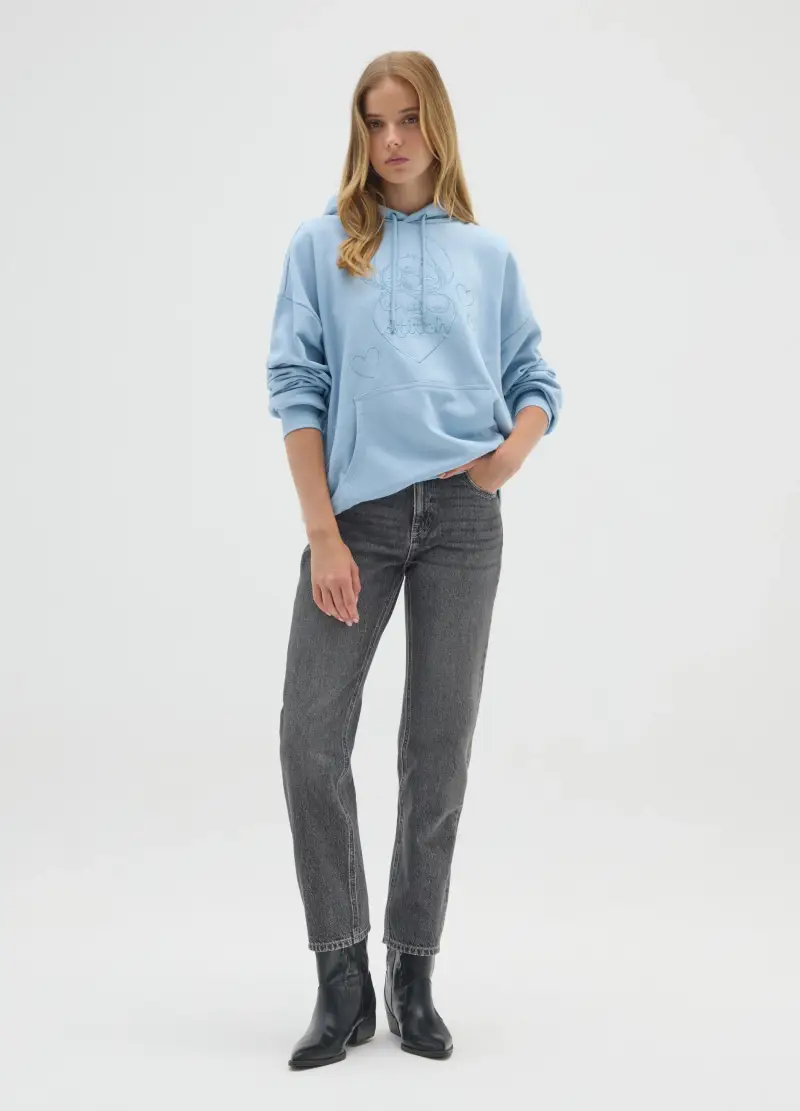 Felpa In Misto Cotone Azzurra Regular Fit, Donna, Azzurro