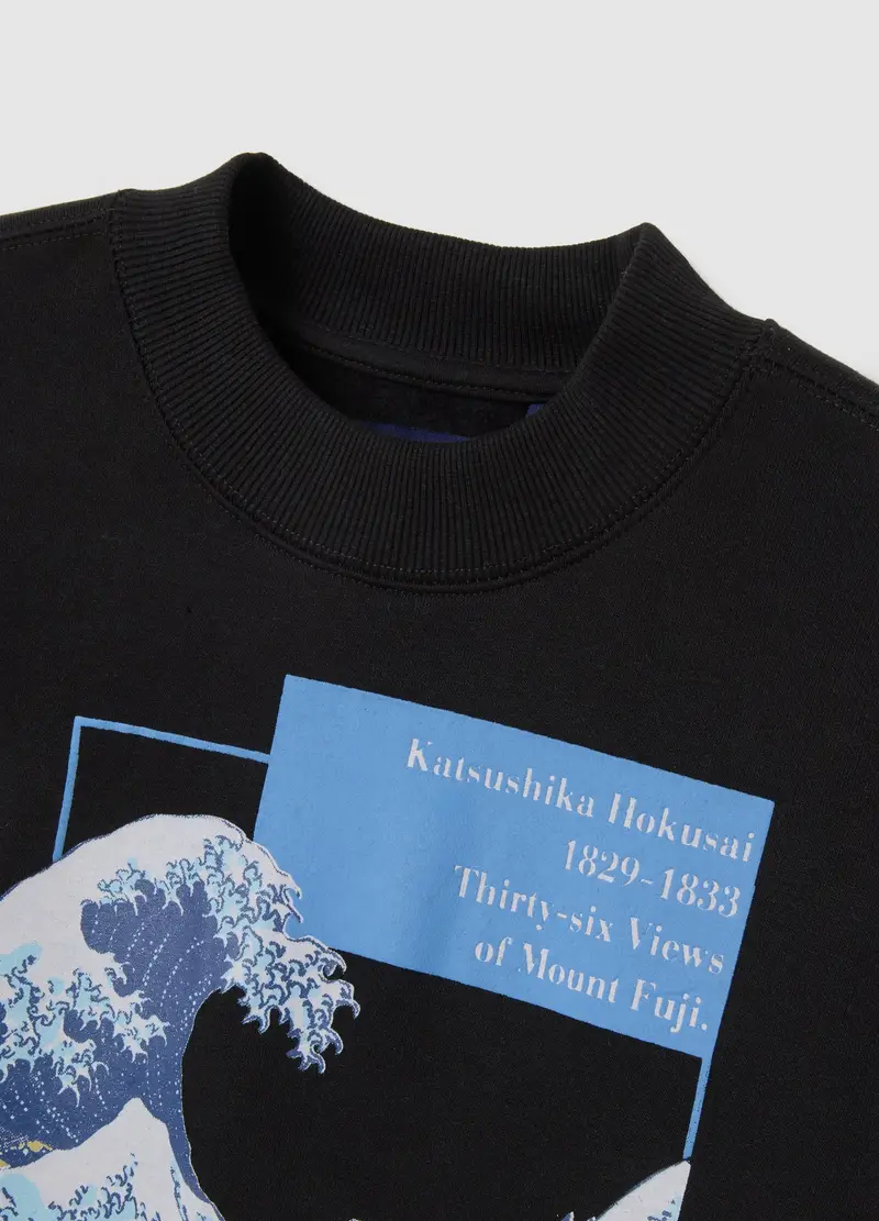 Felpa In Misto Cotone Nera Regular Fit Con Stampa, Donna, Nero miniatura 2