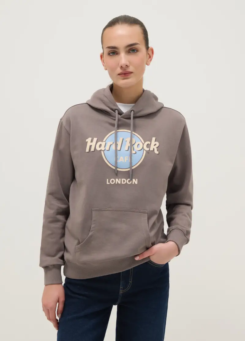 Felpa In Puro Cotone Grigia Regular Fit Con Logo Hard Rock Cafe, Donna, Grigio