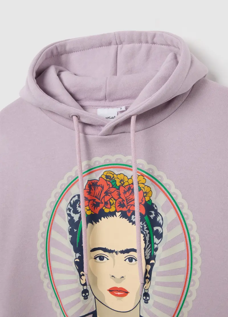 Felpa Viola Con Cappuccio E Stampa Frida Kahlo, Donna, Viola miniatura 2