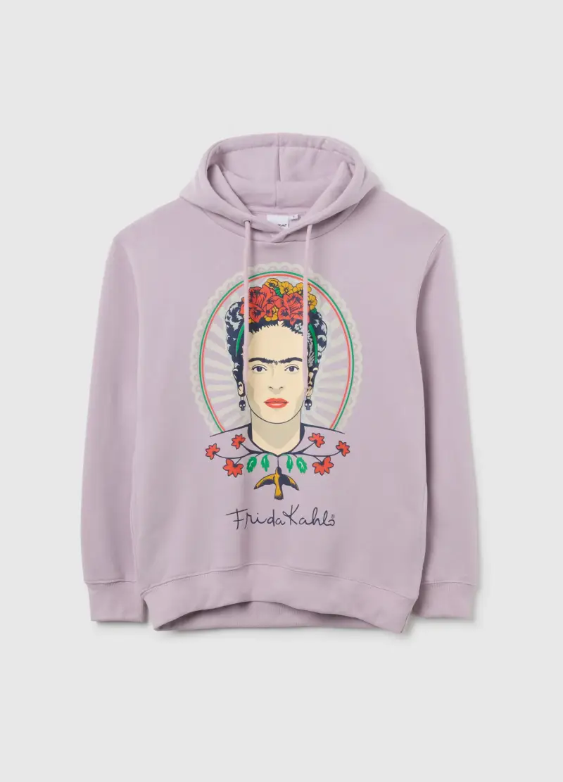 Felpa Viola Con Cappuccio E Stampa Frida Kahlo, Donna, Viola