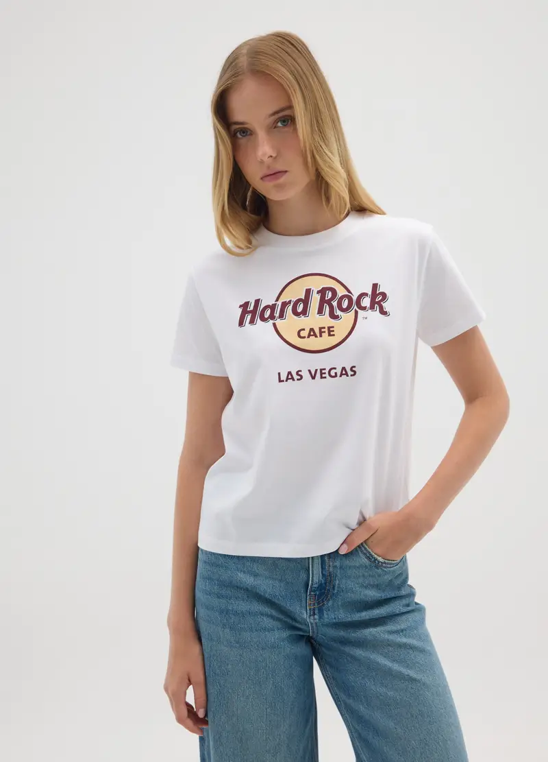 T-shirt Bianca In Puro Cotone Con Stampa Hard Rock Cafe, Donna, Bianco