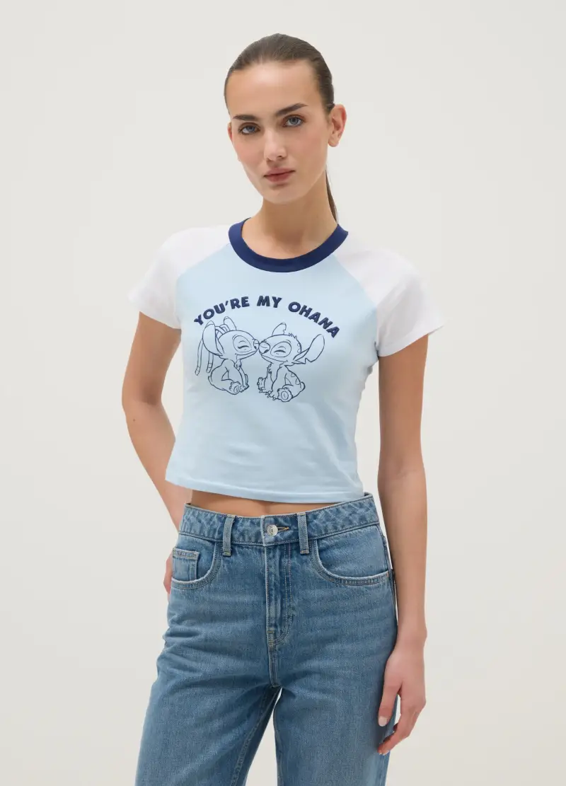 T-shirt In Misto Cotone Multicolor Regular Fit Con Stampa Lilo&stitch, Donna, Multicolor