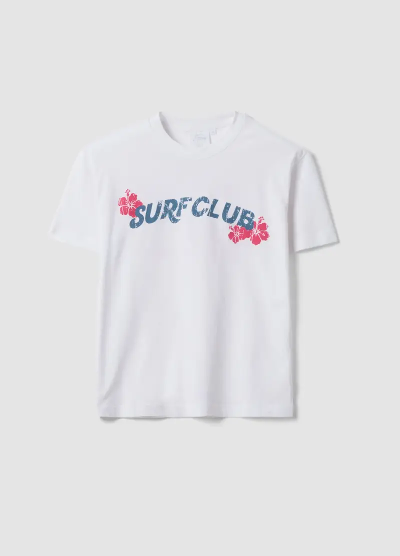 T-shirt In Puro Cotone Bianca Regular Fit Con Scritta, Donna, Bianco