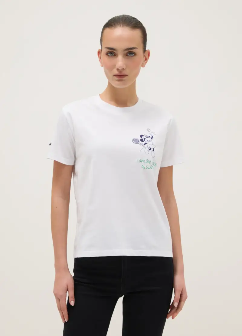T-shirt In Puro Cotone Bianca Regular Fit Con Stampa Minnie, Donna, Bianco
