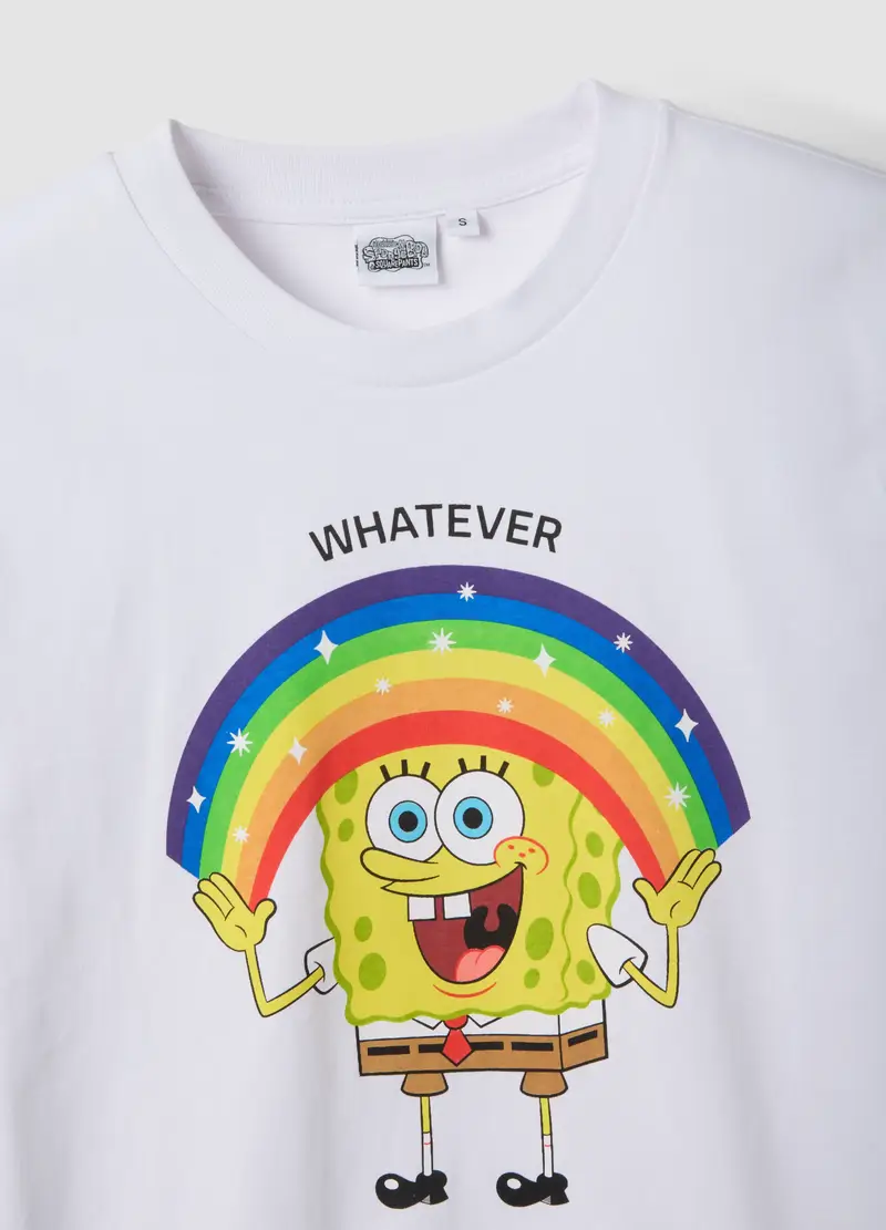 T-shirt In Puro Cotone Bianca Regular Fit Con Stampa Spongebob, Donna, Bianco miniatura 2