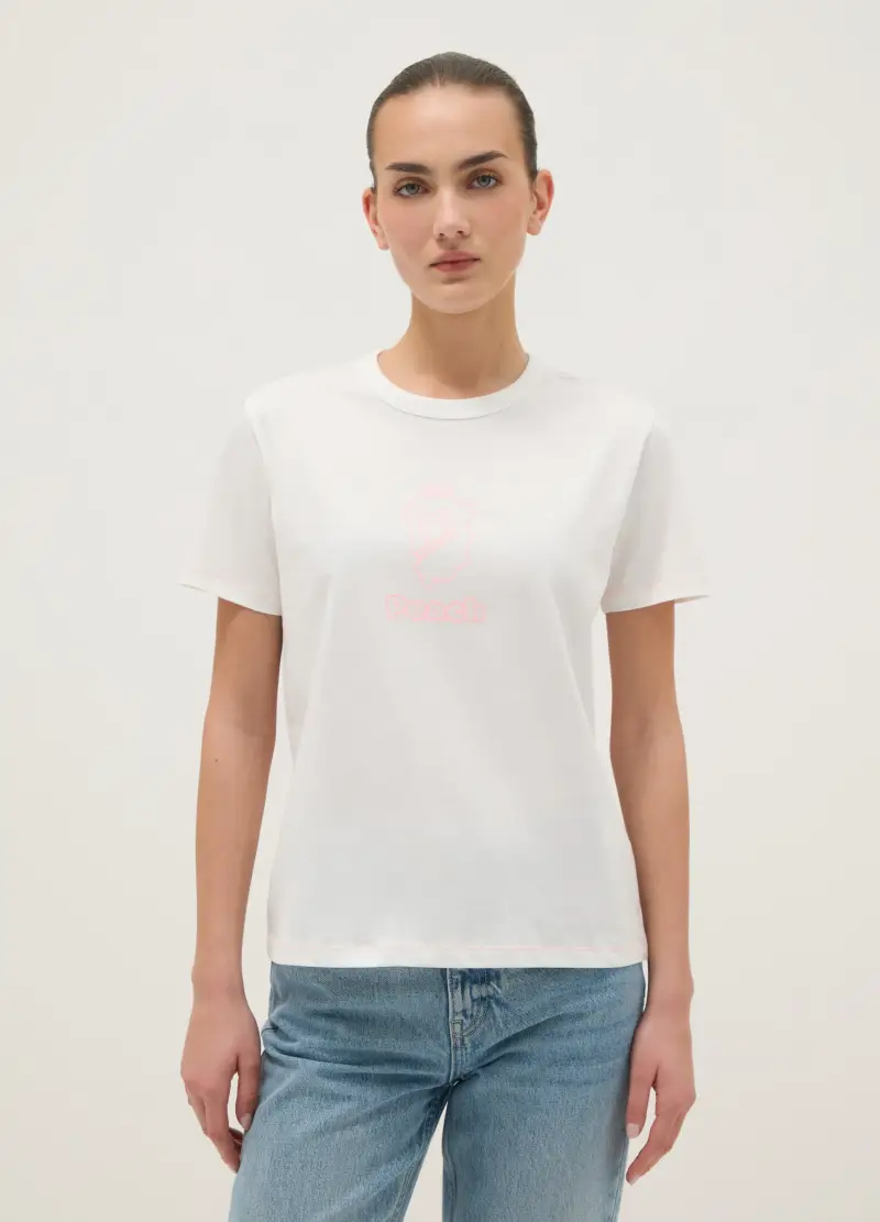 T-shirt In Puro Cotone Bianco Regular Fit Con Stampa, Donna, Bianco