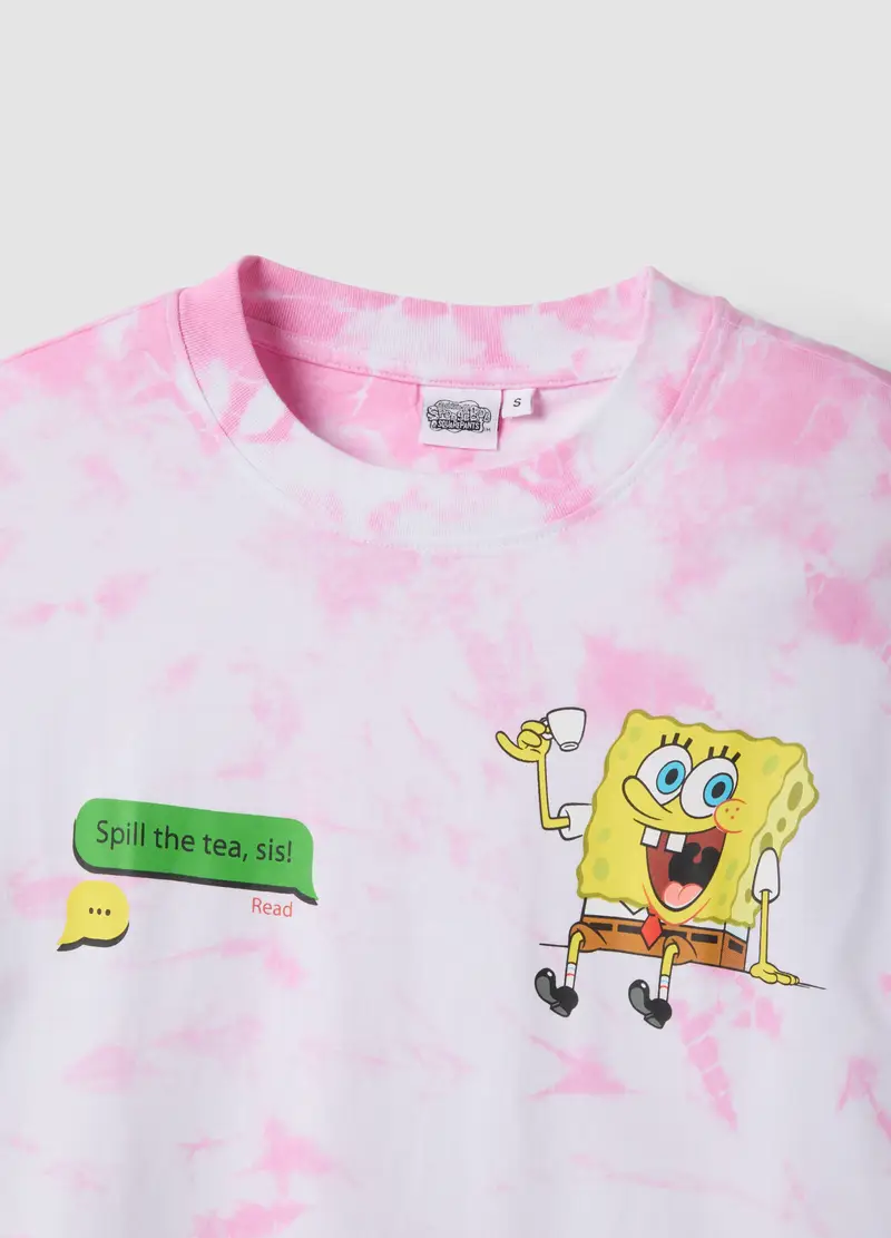 T-shirt In Puro Cotone Multicolor Regular Fit Con Stampa Spongebob, Donna, Multicolor miniatura 2