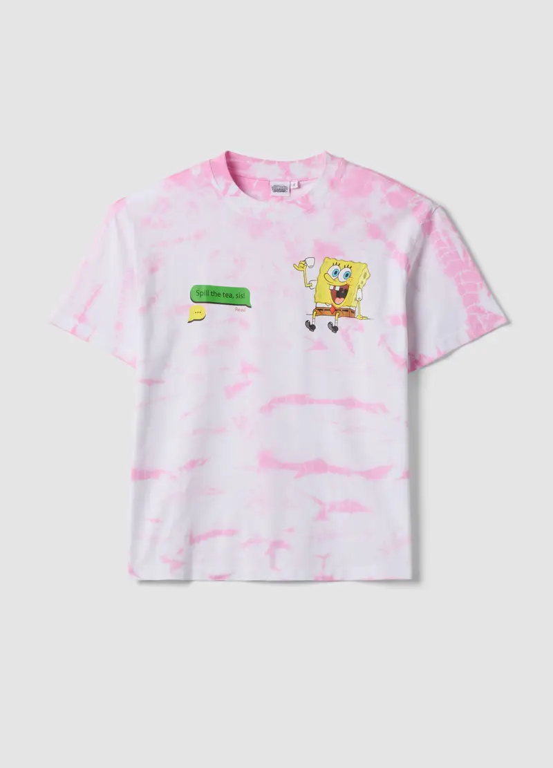 T-shirt In Puro Cotone Multicolor Regular Fit Con Stampa Spongebob, Donna, Multicolor