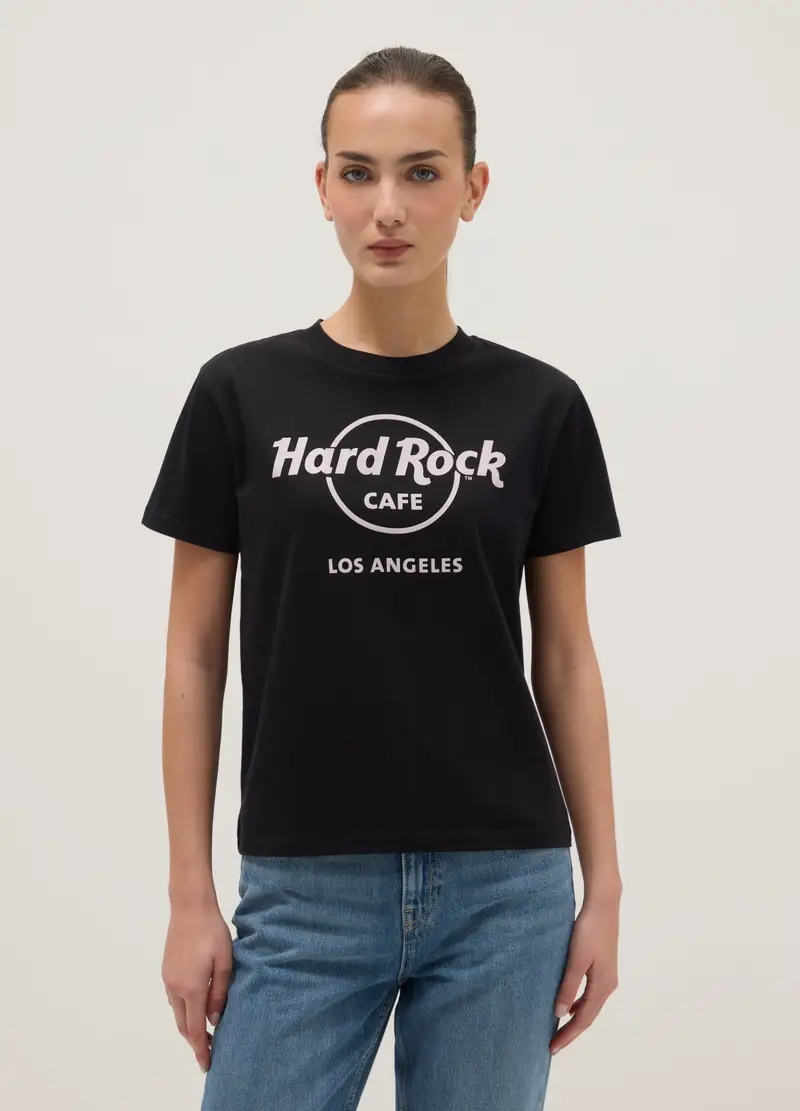 T-shirt In Puro Cotone Nero Regular Fit Con Stampa Hard Rock Cafe, Donna, Nero