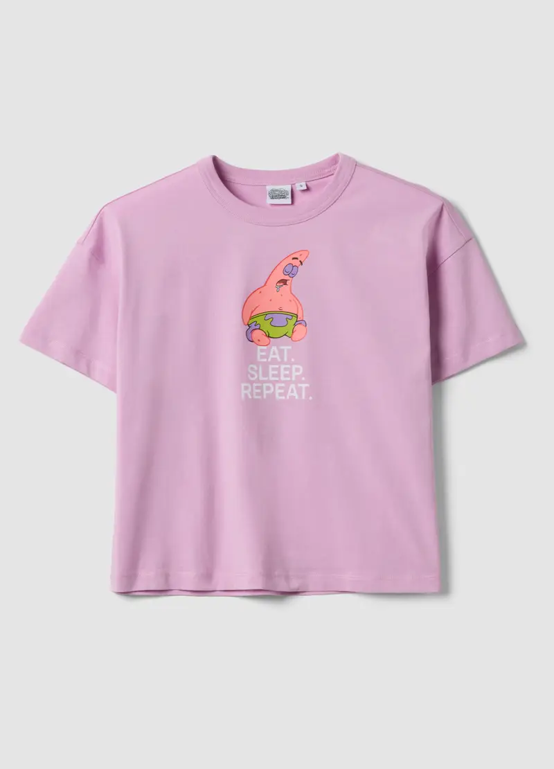 T-shirt In Puro Cotone Rosa Regular Fit Con Stampa Patrick Star, Donna, Rosa