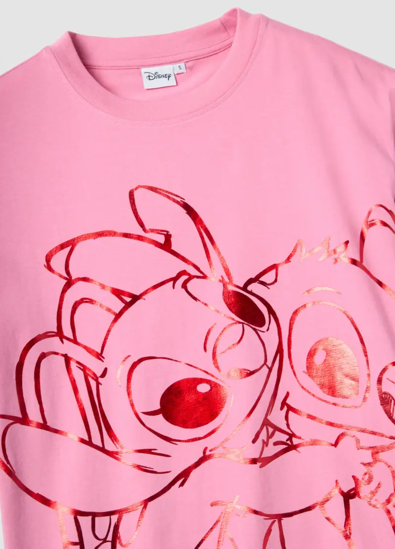 T-shirt In Puro Cotone Rosa Regular Fit Con Stampa Stitch, Donna, Rosa miniatura 2