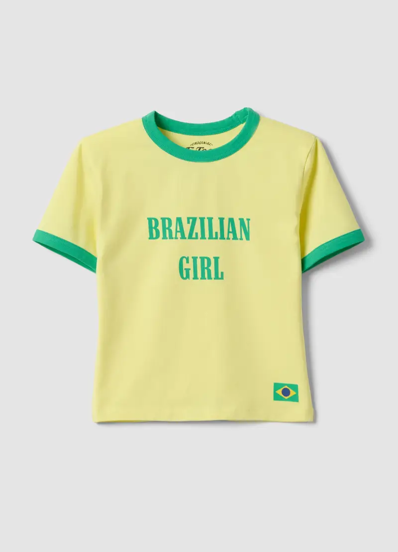 Tank Top In Cotone Elasticizzato Giallo Regular Fit Con Stampa Brasile, Donna, Giallo