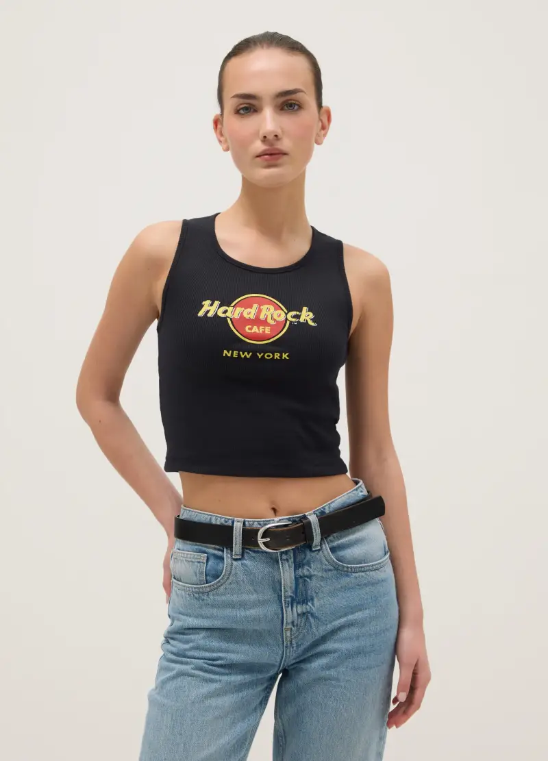 Tank Top In Misto Cotone Nero Regular Fit Con Logo Hard Rock Cafe, Donna, Nero