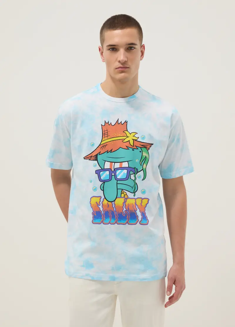 T-shirt In Puro Cotone Azzurra Regular Fit Con Stampa Squidward, Uomo, Azzurro