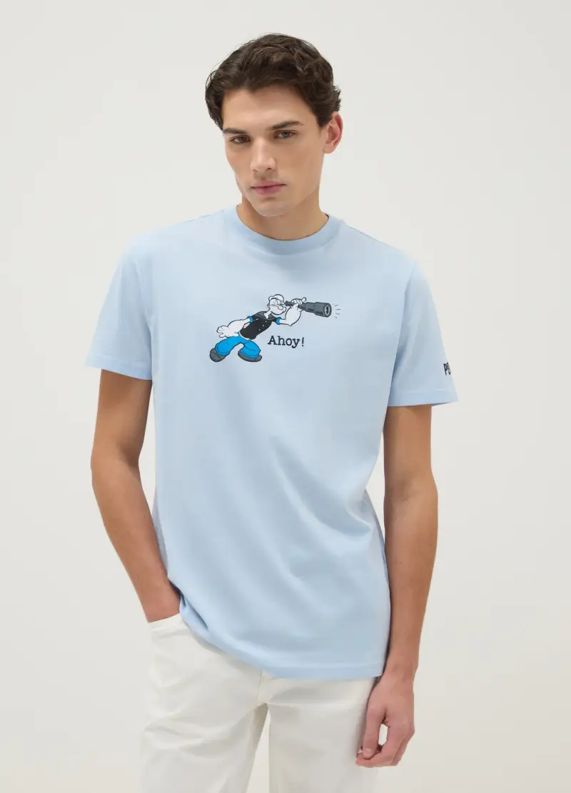 T-shirt In Puro Cotone Azzurra Regular Fit Con Stampa, Uomo, Azzurro