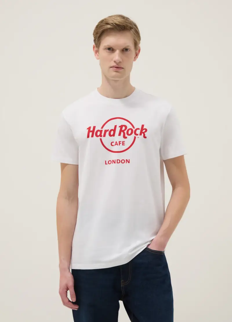 T-shirt In Puro Cotone Bianca Regular Fit Con Logo Hard Rock Cafe, Uomo, Bianco