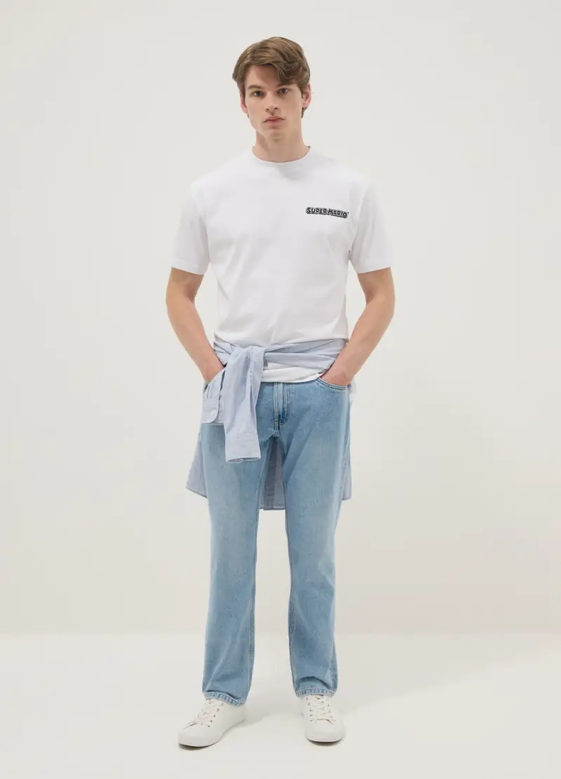 T-shirt In Puro Cotone Bianca Regular Fit Con Stampa Super Mario, Uomo, Bianco miniatura 2