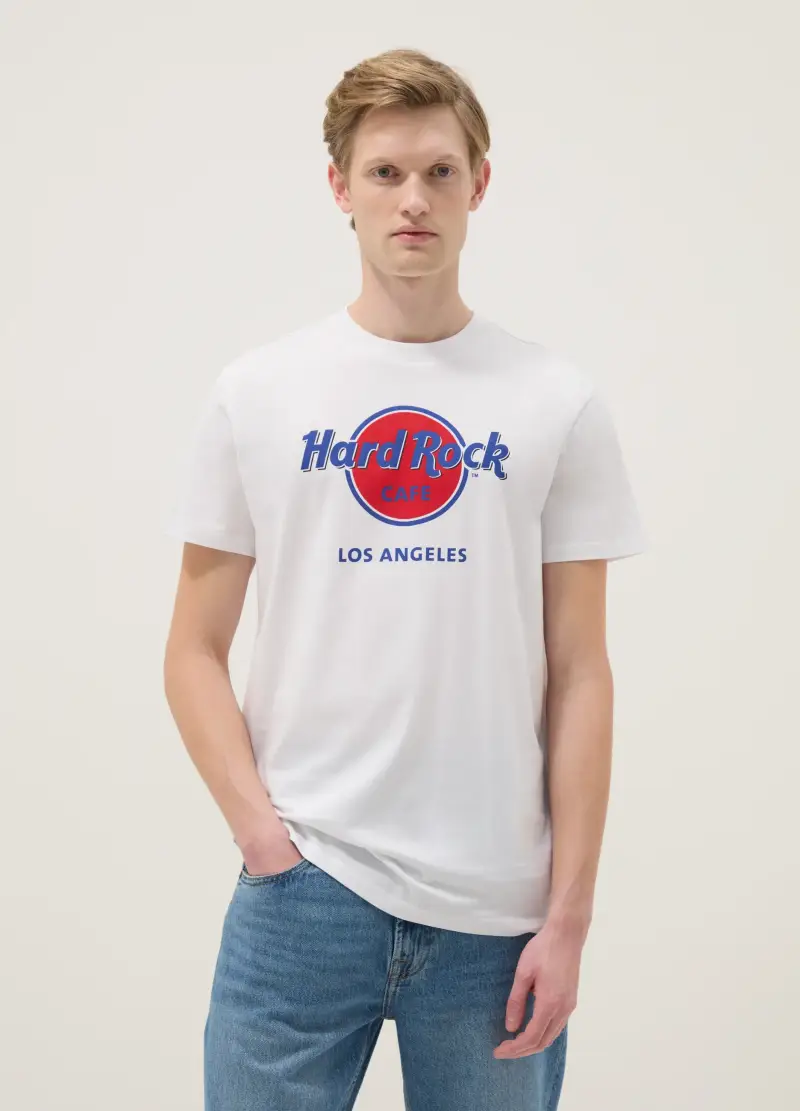T-shirt In Puro Cotone Bianco Regular Fit Con Logo Hard Rock Cafe, Uomo, Bianco