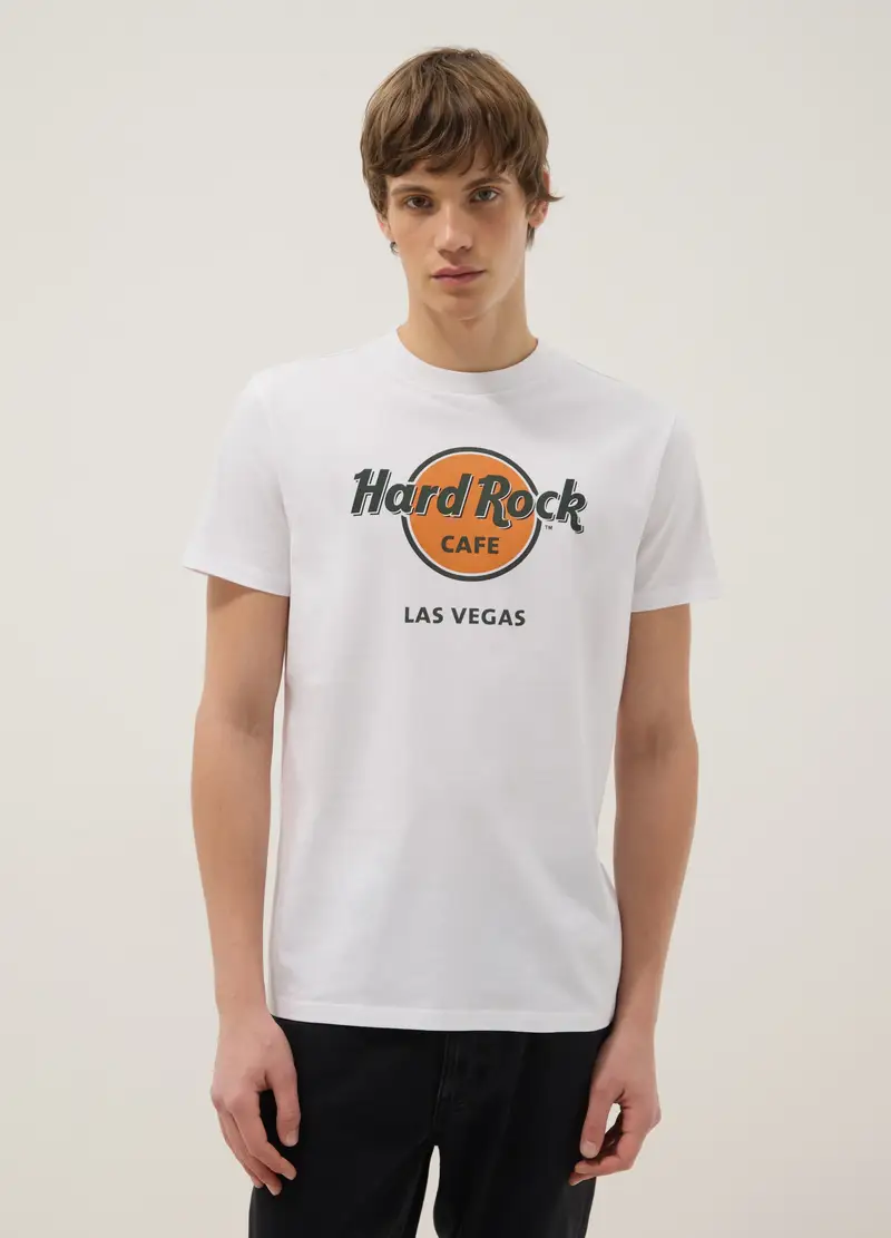 T-shirt In Puro Cotone Bianco Regular Fit Con Logo Hard Rock Cafe, Uomo, Bianco