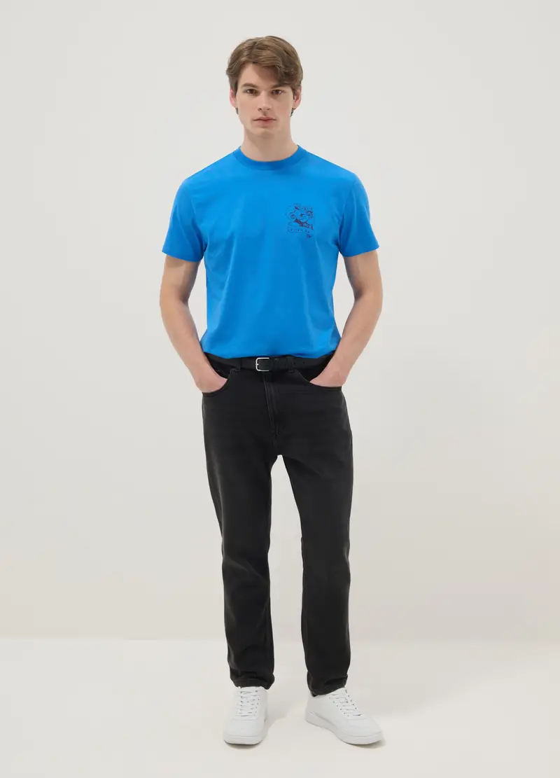 T-shirt In Puro Cotone Blu Regular Fit Con Stampa Popeye, Uomo, Blu miniatura 2